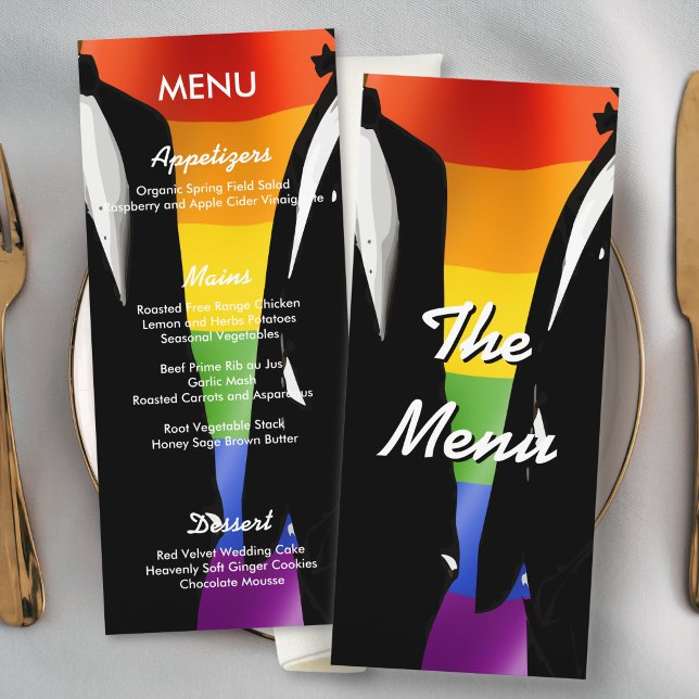 Menu Elegante Cardápio de Casamento Arco-Íris de Homens (Criador carregado)