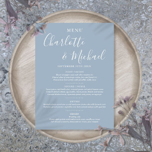 Menu Elegante Cardápio de Casamento Azul Empoeirado Per
