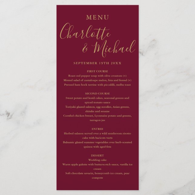 Menu Elegante Cardápio de Casamento com Assinatura em B (Frente)