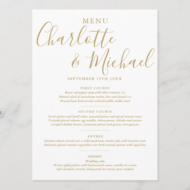Menu Elegante Cardápio de Casamento com Assinatura em O (Frente)