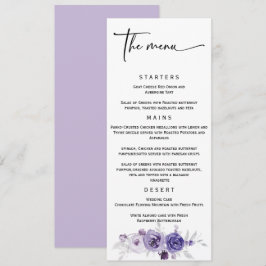 Menu Elegante Cardápio de Casamento em Prata e Roxo