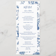Elegante Cardápio de Casamento em Toile Floral Azu