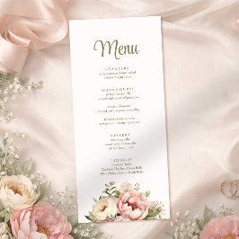 Menu Elegante Cardápio de Casamento Floral Rosa e Pêsse