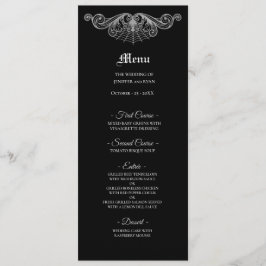 Menu Elegante cardápio de casamento gótico preto e bran