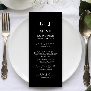 Menu Elegante Cardápio de Casamento Minimalista Preto e