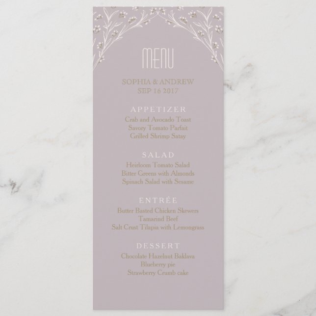 Menu Elegante cardápio de casamento rústico floral (Frente)