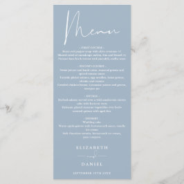 Menu Elegante Cardápio de Jantar de Casamento Azul Empo