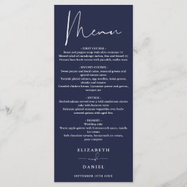 Menu Elegante Cardápio de Jantar de Casamento Azul Mari