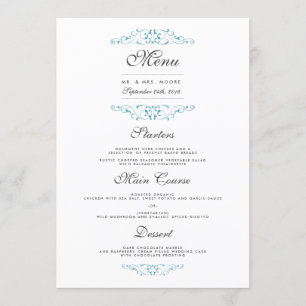 Menu Elegante Cardápio de Jantar de Casamento com Flore