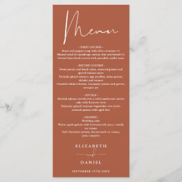 Menu Elegante Cardápio de Jantar de Casamento Terracota