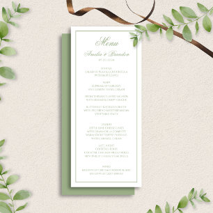 Menu Elegante Casamento com Borda Verde Sálvia e Letra