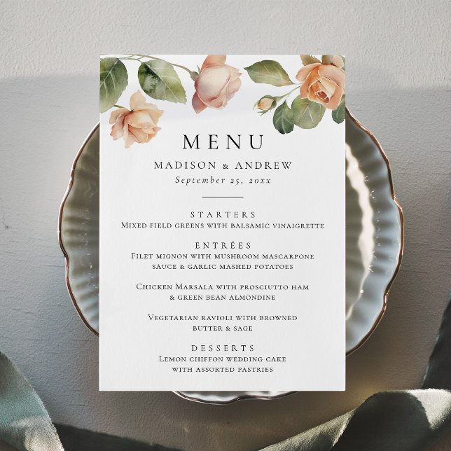Menu Elegante Casamento com Rosa Pêssego (Criador carregado)