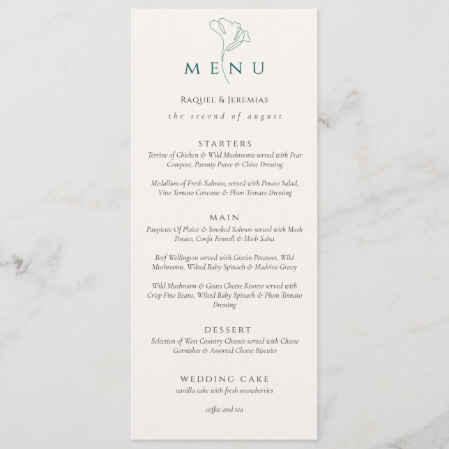 Menu Elegante Casamento de Script Preto e Branco de Doi (Frente)