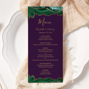 Menu Elegante Casamento Dourado Agate Roxo Emerald Gree