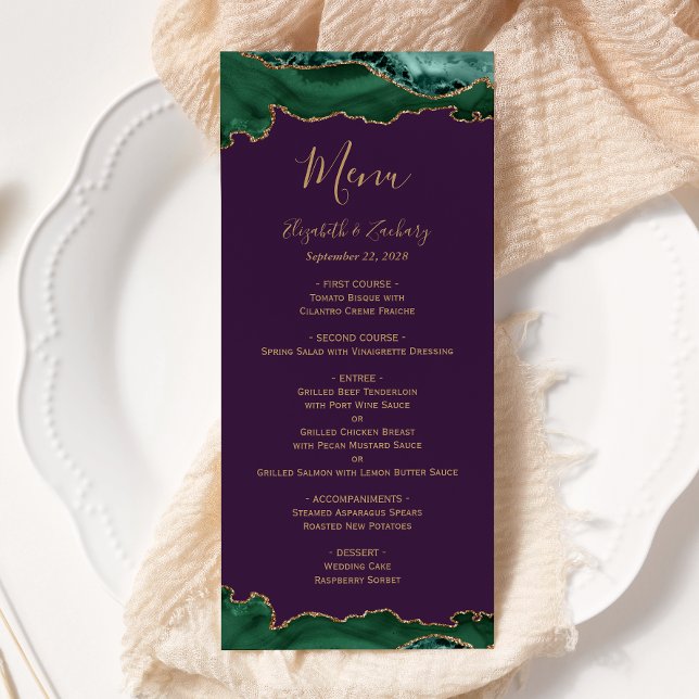 Menu Elegante Casamento Dourado Agate Roxo Emerald Gree (Criador carregado)