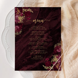 Menu Elegante Casamento Floral em Vermelho Borgonha Dou