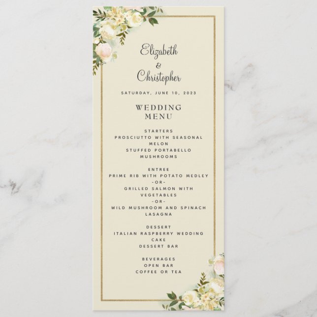 Menu Elegante Casamento Floral Rosa Dourado Frame Eggsh (Frente)