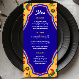 Menu Elegante casamento mexicano vibrante amarelo azul