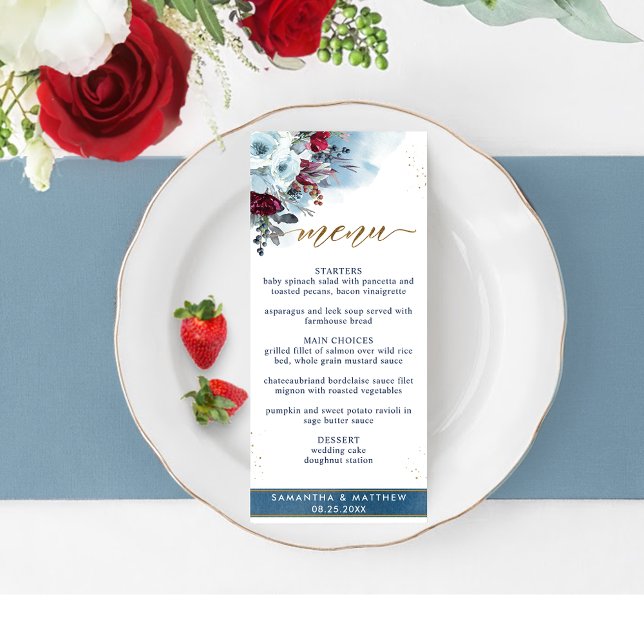 Menu Elegante Celestial, Blue Watercolor, Floral (Criador carregado)