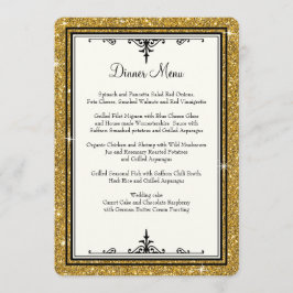 Menu Elegante Clássico com Glitter de Ornamento Dourado