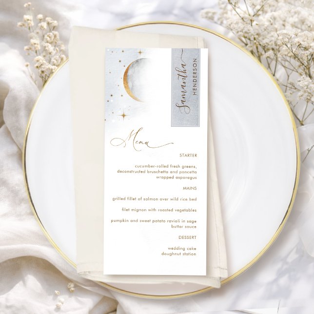 Menu Elegante com Nome do Convidado, Estrelas da L (Criador carregado)