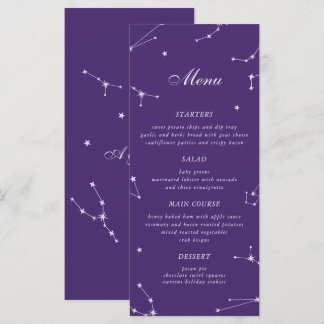 Menu Elegante Constelação Roxo Casamento Celestial