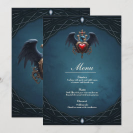 Menu Elegante coração gótico com pássaro fantasma.