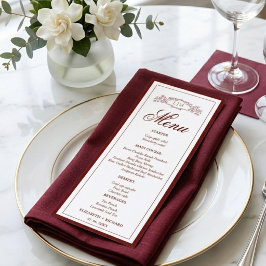 Menu Elegante crista botânica em burgundy para casament