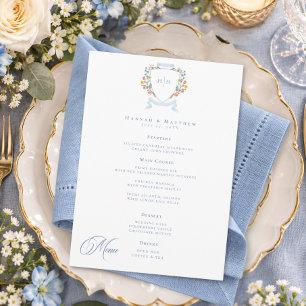 Menu Elegante Crista de Flor Silvestre Pastel Azul Empo