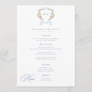 Menu Elegante Crista de Flor Silvestre Pastel Azul Empo