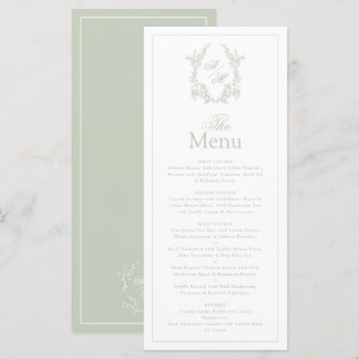 Menu Elegante Crista de Monograma de Noiva em Verde Sag
