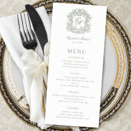 Menu Elegante Crista de Monograma Formal em Verde Sage