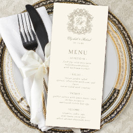 Menu Elegante Crista de Monograma Formal Marfim Casamen