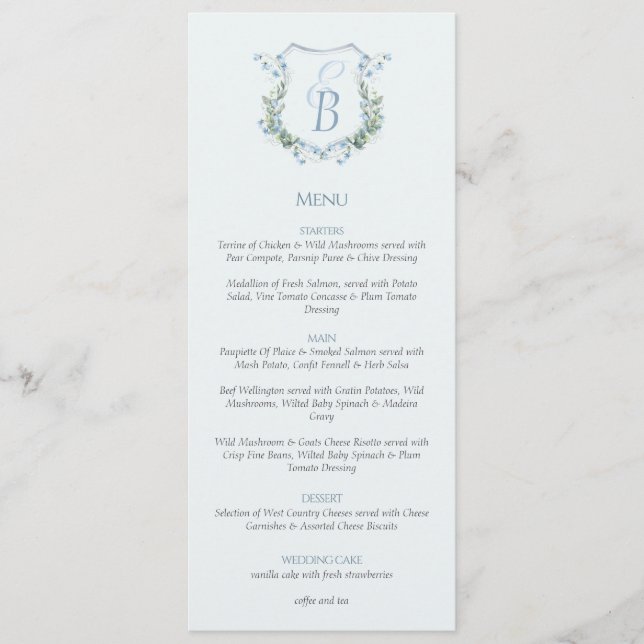 Menu Elegante Crista Floral Monograma Casamento  (Frente)