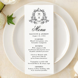 Menu Elegante Crista Floral Monograma Preto Casamento