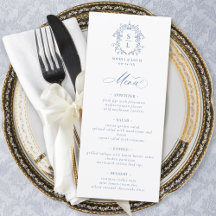 Elegante Crista Monograma Barroco Azul Casamento