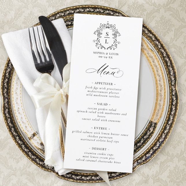 Menu Elegante Crista Monograma Casamento Barroco (Criador carregado)