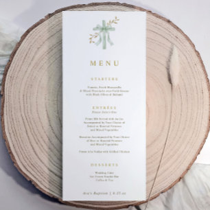 Menu Elegante Cruz Sage Aquarela Botânica Batismo