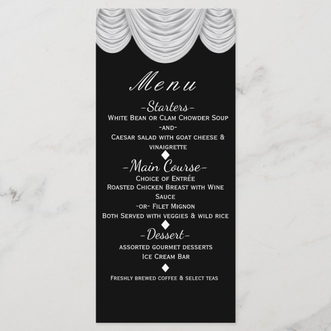 Menu Elegante das Cortinas HOLLYWOOD Preto e Branc (Frente)