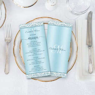 Menu Elegante de Casamento tema damasco Azul