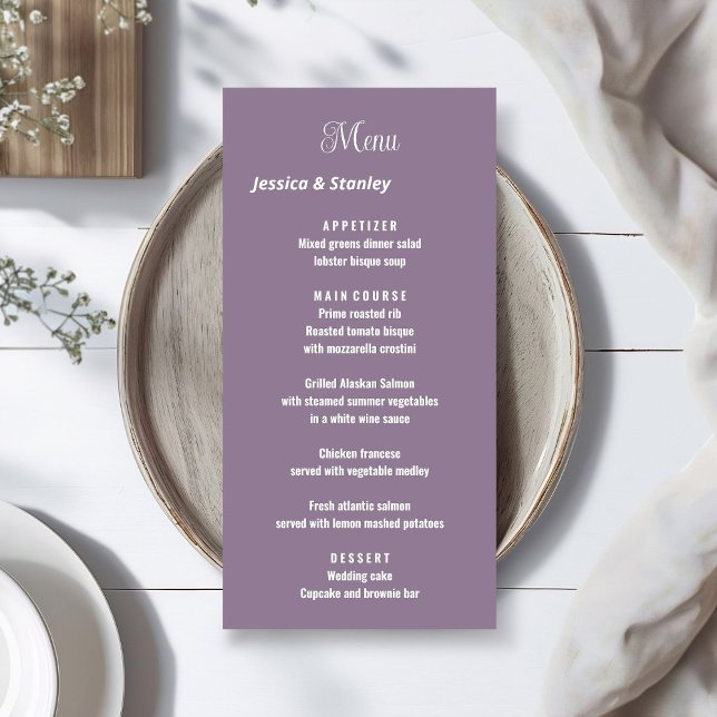 Menu Elegante de recepção de casamento de lavanda  (Criador carregado)