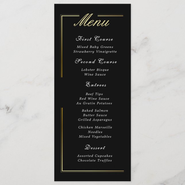 Menu Elegante de Script Branco de Quadro Dourado P (Frente)