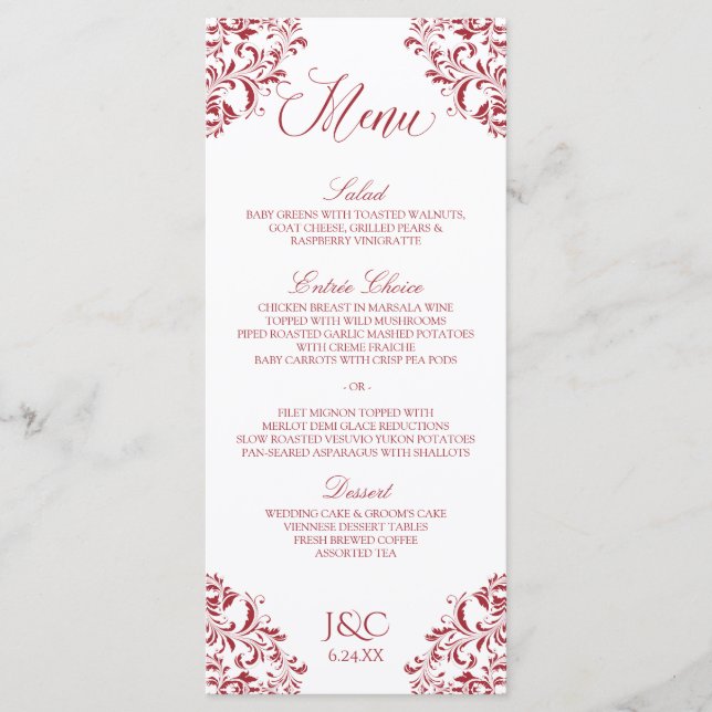 Menu Elegante do Casamento vintage | Nadine (Verme (Frente)