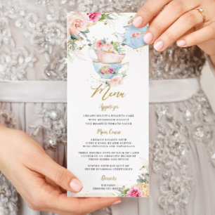 Menu Elegante do Chá de fraldas Floral Alto Chá
