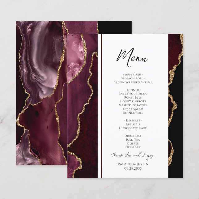 Menu Elegante do Elegante Agate Burgundy (Frente/Verso)