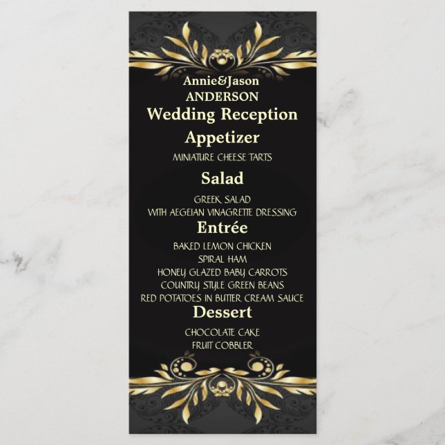 Menu Elegante Dourado de Recepção de casamento Reg (Frente)