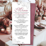 Menu Elegante Dusty Rosa Silver Swirls em Casamento Bra<br><div class="desc">Este belo menu irá adicionar algum estilo à sua recepção de casamento. Ele apresenta um belo design com ornamentado de folha fina de cinza prateada e espirros em um fundo branco clássico, com rosa poeirento ou mauve cor-de-rosa e um fundo marmoreado. Há espaço para os nomes do casal e da...</div>