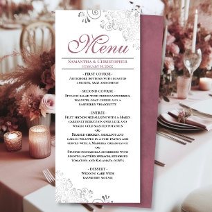 Menu Elegante Dusty Rosa Silver Swirls em Casamento Bra