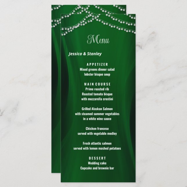 Menu Elegante e eserald Green do casamento de natal (Frente/Verso)