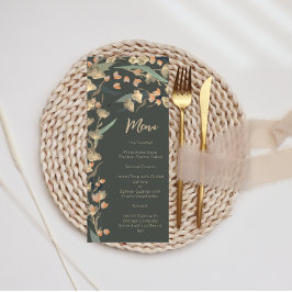 Menu Elegante Esmeralda e Flor Silvestre Bege Botânica 